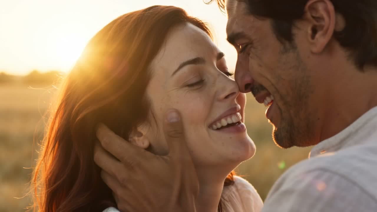 Two characters embrace in an external zombie love story reference